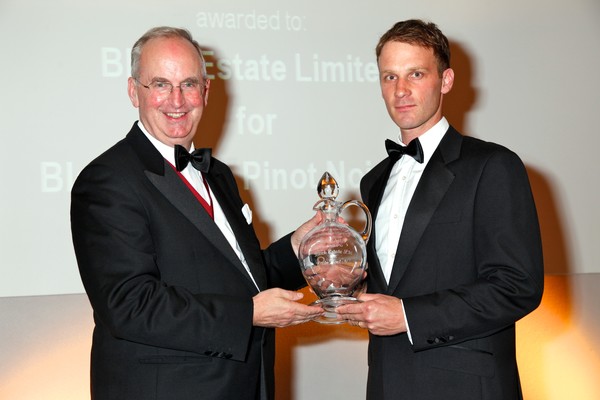 Black Estate's winemaker Nicholas Brown being presented with the international Bouchard Finlayson trophy for best Pinot Noir at the IWSC banquet in the London Guildhall.